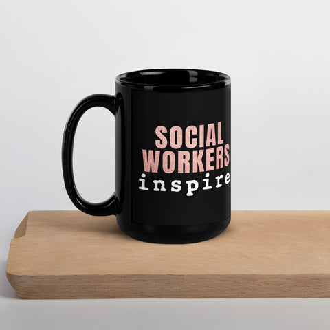 inspire Social Workers Black Glossy Mug
