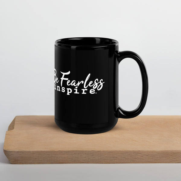 inspire Be Fearless Black Glossy Mug