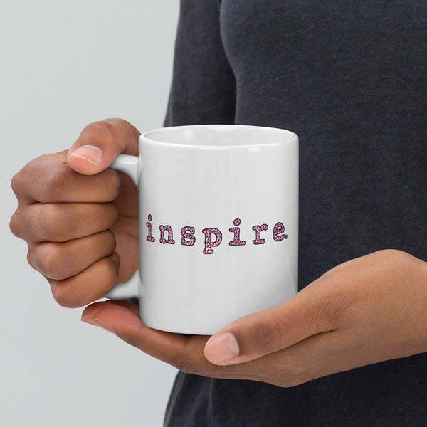 inspire Breast Cancer White glossy mug