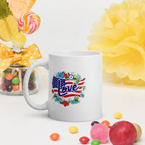 Love America White glossy mug