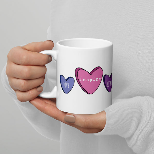 inspire Hearts White glossy mug