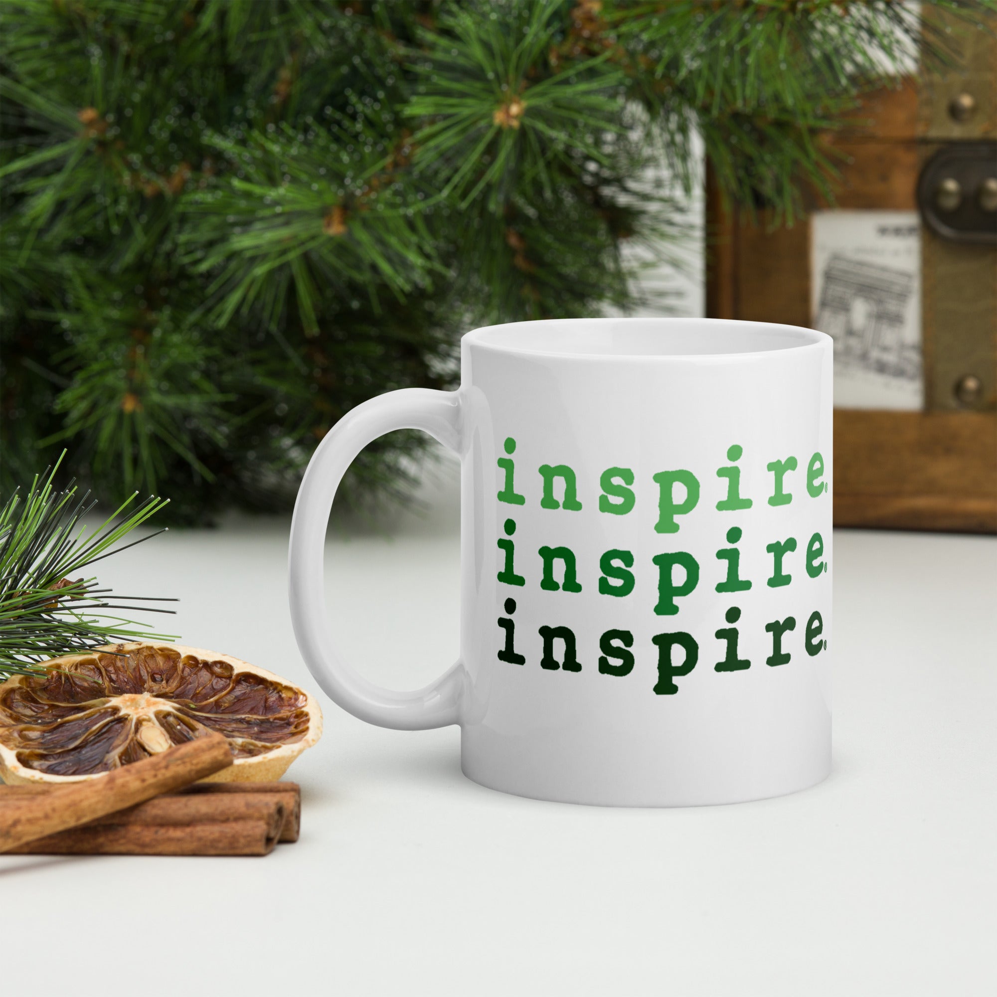 inspire Tri Green White glossy mug