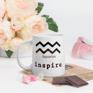 inspire Aquarius Astrology White glossy mug
