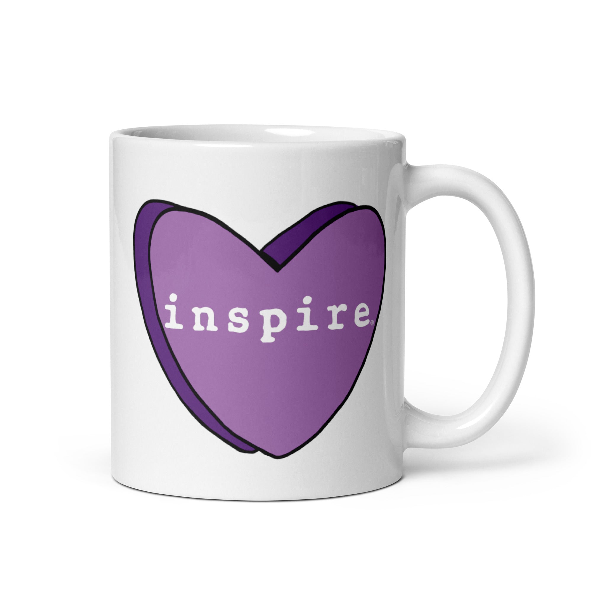 inspire Purple Heart White glossy mug
