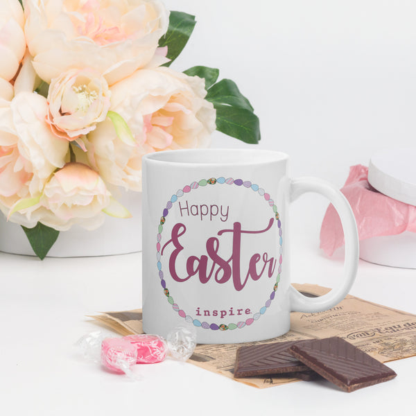 inspire Happy Easter White glossy mug