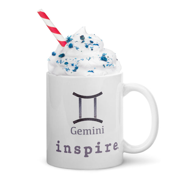 inspire Gemini Astrology White glossy mug