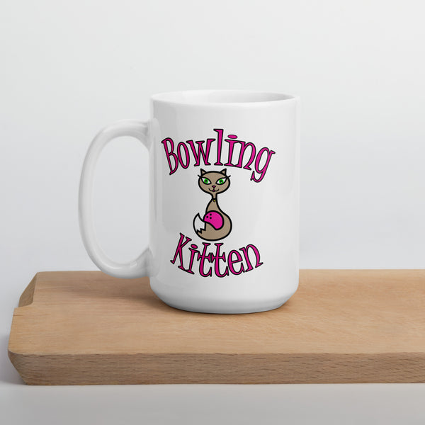 Bowling Kitten White glossy mug