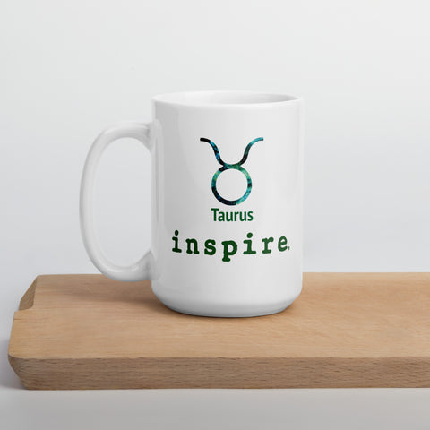 inspire Taurus Astrology White glossy mug