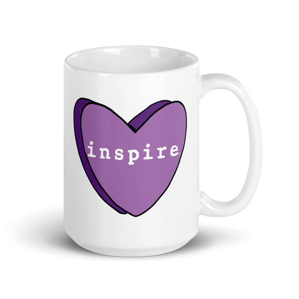 inspire Purple Heart White glossy mug