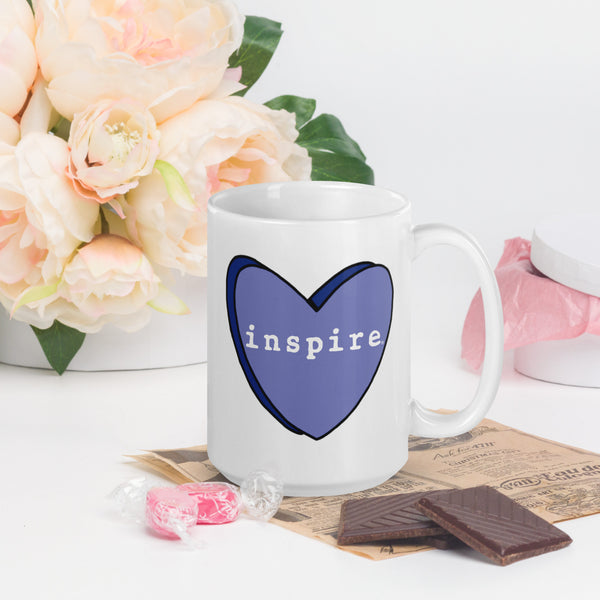 inspire Blue Heart White glossy mug