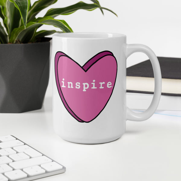 inspire Pink Heart White glossy mug